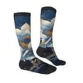 thumbnail image 3 of Picia Women Crew Soft Moisture-wicking Socks Blue Golden Dream Lotus Pattern Design Cotton Socks, One Size fit All, 3 of 9