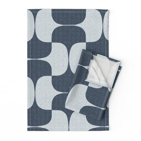 

Printed Tea Towel Linen Cotton Canvas - Bold Minimal Blue White Mid Century Mod China Mushroom Texture Print Decorative Kitchen Towel by Spoonflower