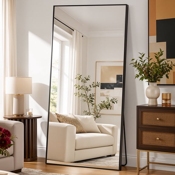 Antok Full Length Floor Mirror 78"x38" Rectangle Floor Standing Tall Mirror with Aluminum Frame, Leaning, Wall Mounted or Freestanding, Black