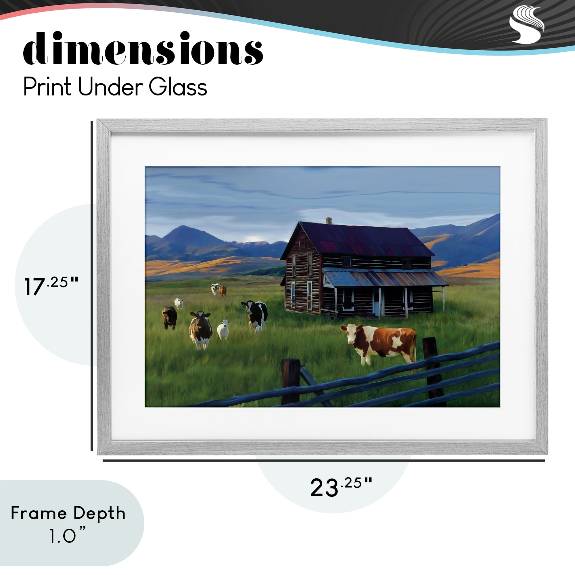 Stupell Industries Grazing Cattle at Solitary Cabin Gray Framed Print Under Glass, design by Renel Peters