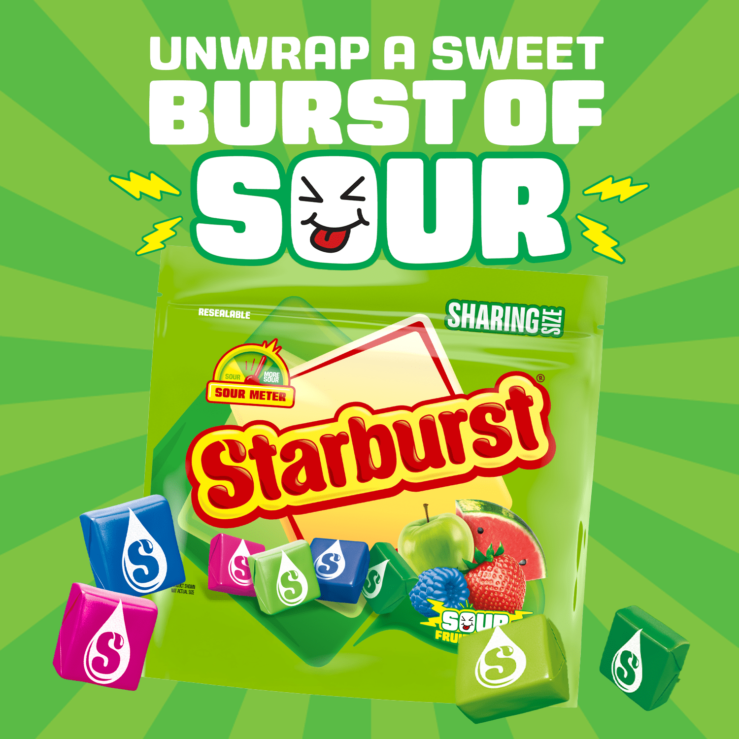 Starburst Sour Fruit Chews Chewy Candy, Sharing Size - 15.6 oz Resealable Bag
