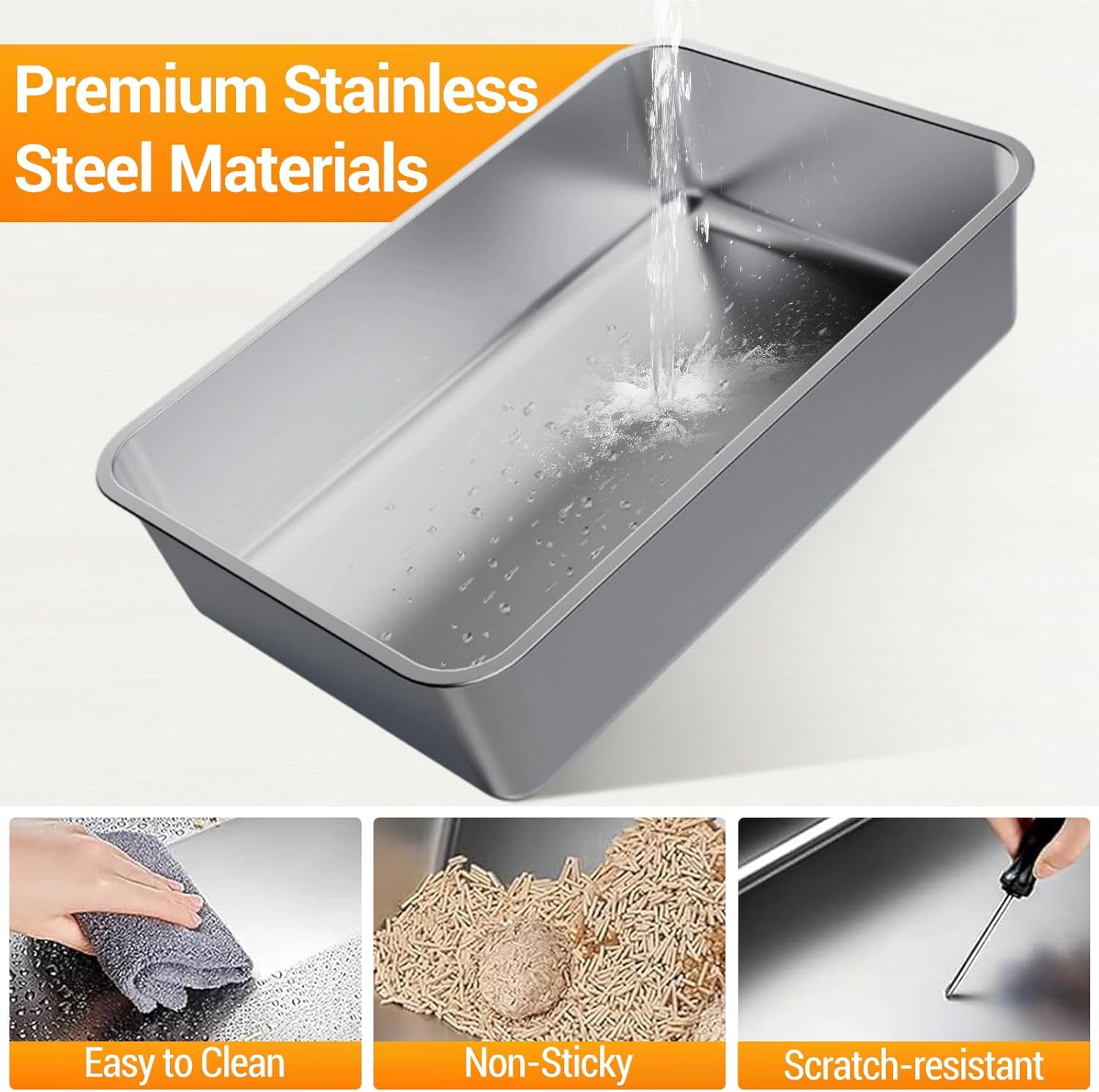 Acekid Stainless Steel Litter Box Top Entry Kitty Litter Box Big Cats Enclosed Metal Boxes High Sides Lid Covered
