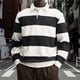 thumbnail image 1 of Ceisia Men's Contrast Wide-Stripe Polo Shirt | Stretchy Relaxed Long-Sleeve Casual Top Gift, 1 of 5