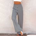 thumbnail image 2 of Pantalones palazzo de lino de cintura alta y pierna ancha para mujer, con cordón y bolsillos, 2 of 6