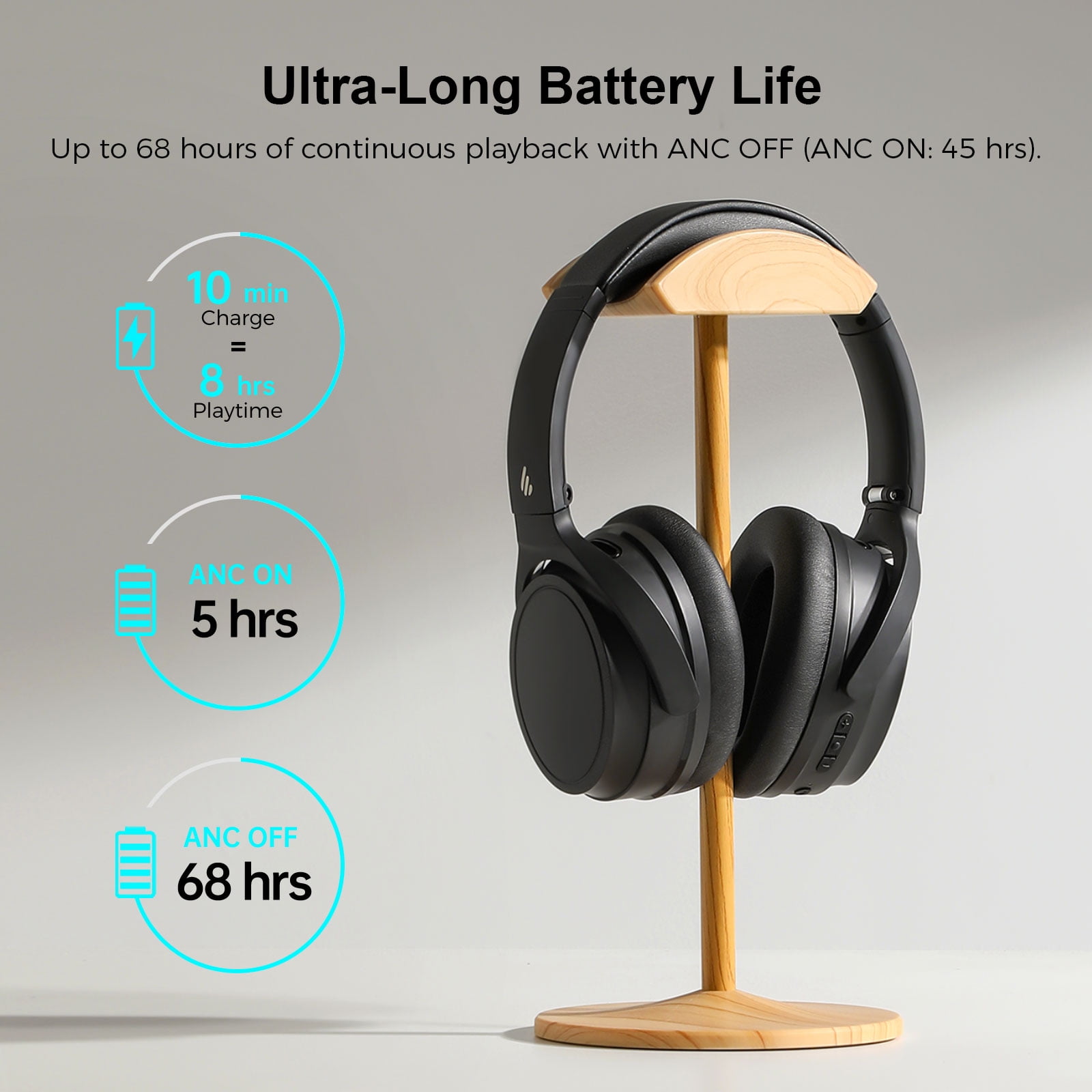 Edifier WH700NB Wireless Active Noise Cancellation Over-Ear Headphones - Black, Holiday Gift