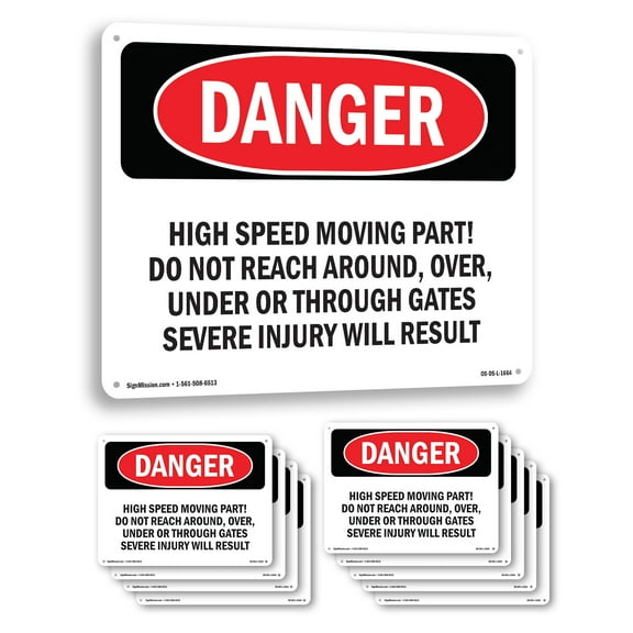 High Speed Moving Part OSHA Danger Rigid Plastic Sign 10 Inch x 7 Inch - 10 Pack