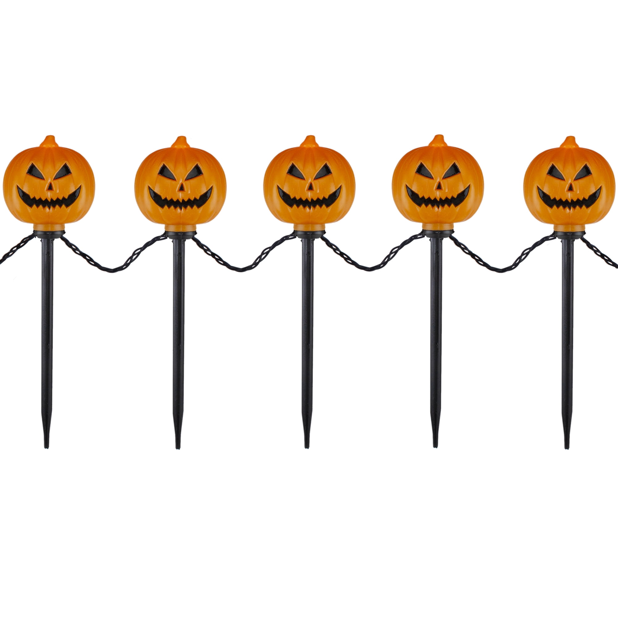 Set of 5 Lighted Scary JackoLantern Pumpkin Halloween Pathway Marker