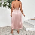 thumbnail image 5 of Plus Size Womens Pink Halter Off Shoulder Maxi Dress High Waist Backless Slit Knitted Elegant Style, 5 of 6