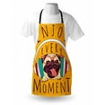 thumbnail image 3 of Pug Apron Happy Dog Listening Music Enjoy Every Moment Quote Funny Image Pet Animal Fun, Unisex Kitchen Bib Apron with Adjustable Neck for Cooking Baking Gardening, Marigold Multicolor, by Ambesonne, 3 of 3