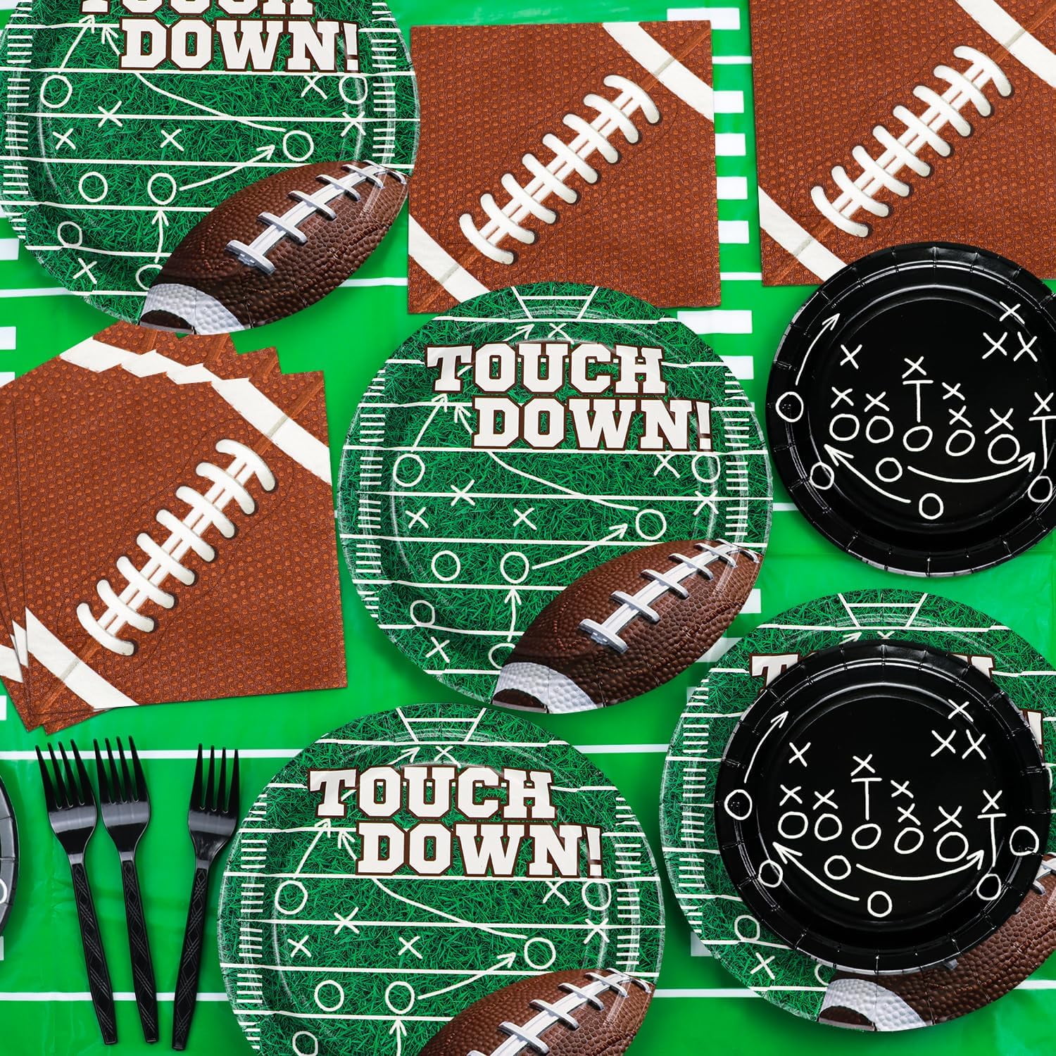 Football Party Supplies for 20 Guests, Disposable Tableware Set with Formation Tactics Plates, Football Field Tablecloth, Napkins – Game Day, Tailgate, Kids Birthday Party Essentials