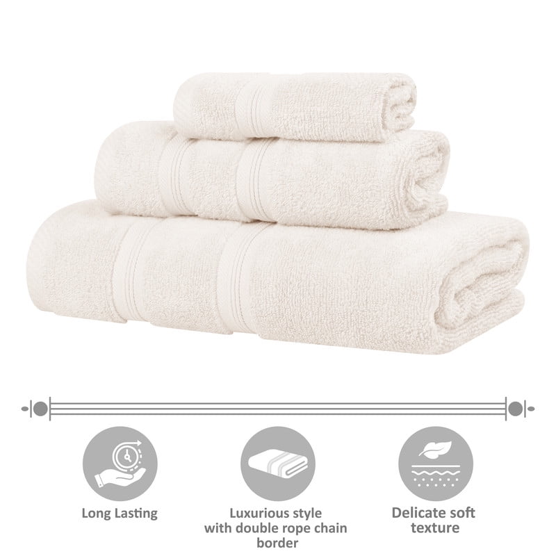 Superior Smart Dry 9-Piece Zero Twist Soft Cotton Towel Set, Quick Dry Fade Resistant, Ivory