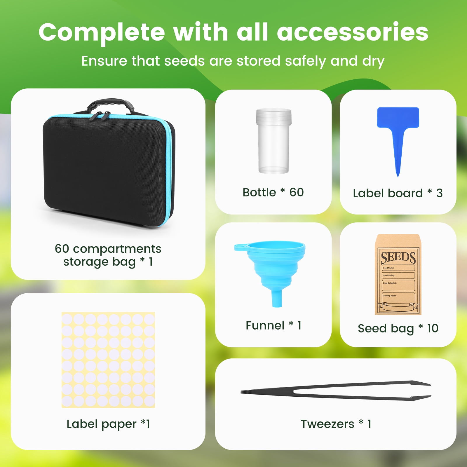 HKJUNFEI Seed Storage Box with 60 Slot Seed Saving Container Premium and Sturdy Garden Seed Storage Case for Gardening Lover Present