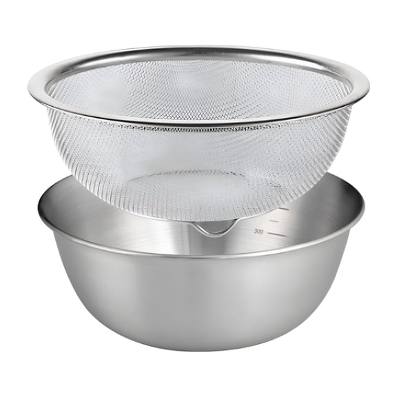 ACDANC 304 Stainless Steel Colander with Mixing Bowl,Drainer Basket with Basin,Pasta Spaghetti Rice Rinser Strainer Washer for Fruit 18cm