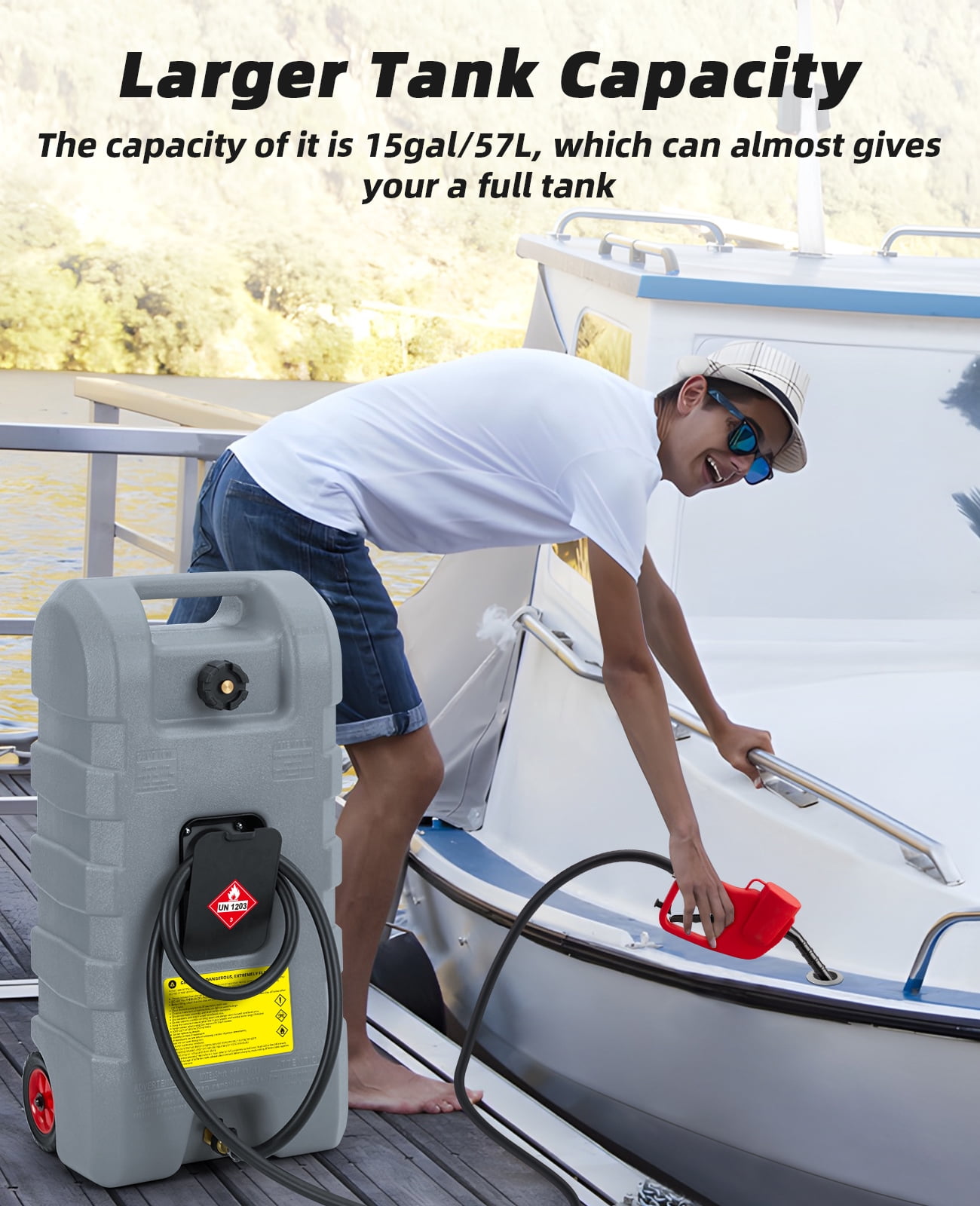Fuel Caddy 15 Gallon Portable Gas Fuel Tank Container Caddy, Gasoline Diesel Fuel Tank with Manual Transfer Nozzle,Diesel Fuel Container