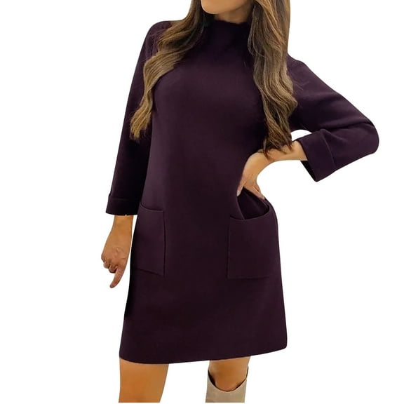 Womens Casual Round Neck Loose Pocket Solid Wrist Dress Summer Floral Formal Sundresses Wedding Guest Graduation Prom Bodycon Cocktail Dresses A517-1031