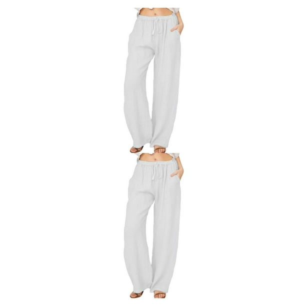 Pantalones sueltos Minnieouse cómodos y modernos casuales de algodón diario Blanco S 2Conjunto