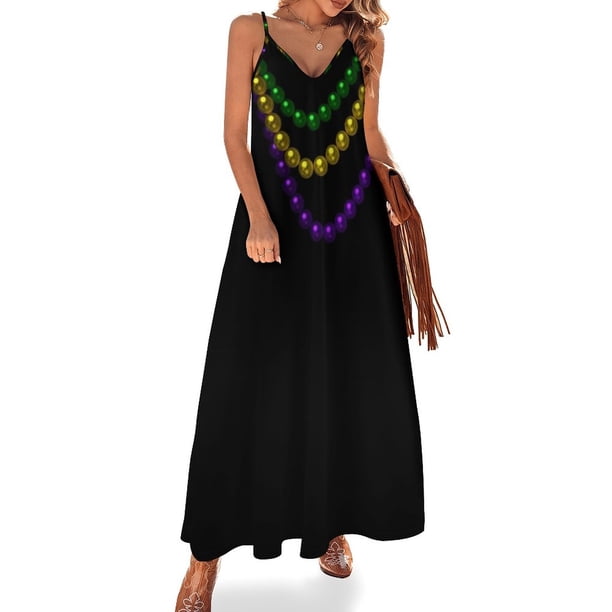 Vestido sin mangas con cuentas de Mardi Gras, elegante vestido de invitada de boda, ropa de playa para mujer
