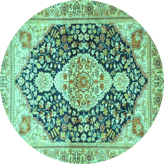 Ahgly Company Machine Washable Indoor Round Medallion Turquoise Blue Traditional Area Rugs, 7' Round