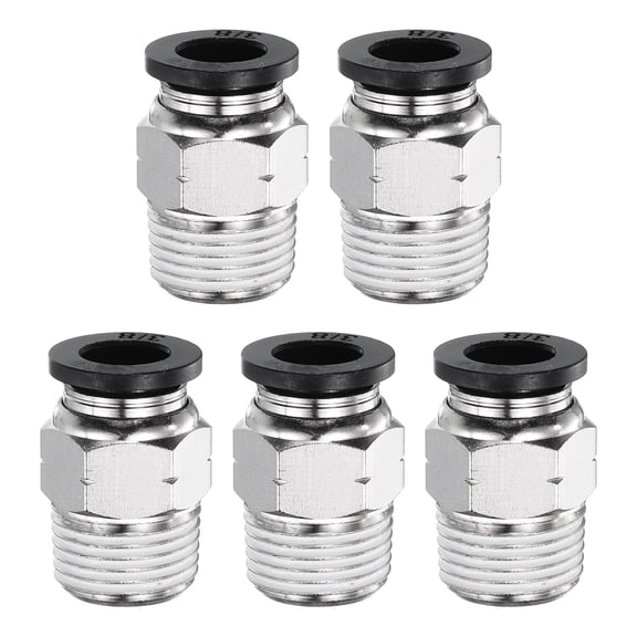 Uxcell 5pcs Push to Connect Fitting 3/8" x 3/8" Thread Brass Straight Union, Black