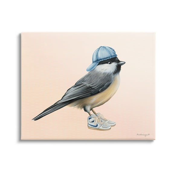 Stupell Industries Hip Chickadee Bird Backwards Hat Trendy Sneakers Graphic Art Gallery Wrapped Canvas Print Wall Art, Design by Amelie Legault