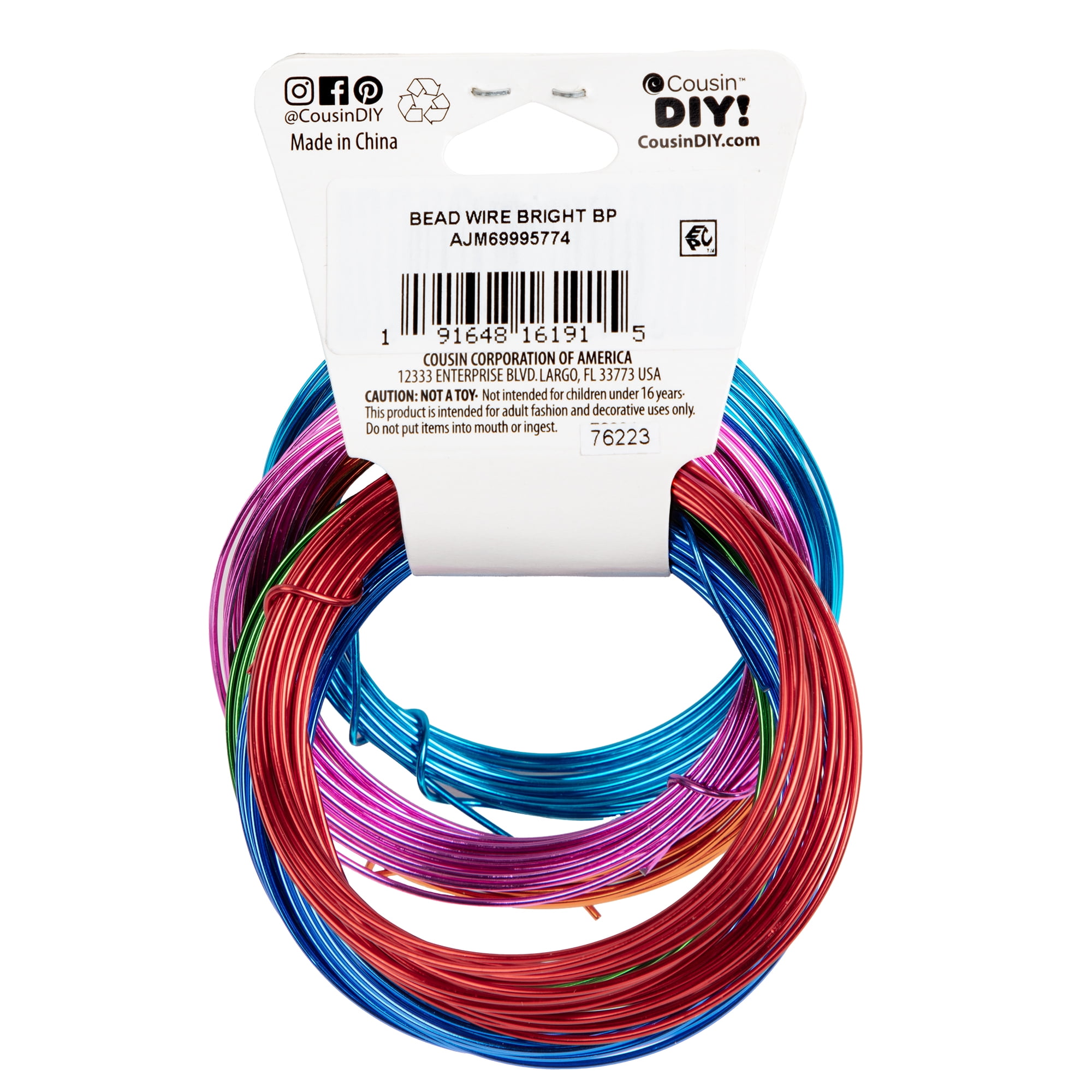 Cousin DIY Beading Wire Bulk Pack, 6 Rolls 9 ft Each, 18 Gauge Aluminum Wire, Bright Multi-Color for Jewelry Making & Crafts