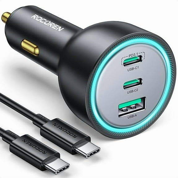 165W USB C Car Charger, PD3.1 140W/PD3.0 100W Type C Car Charger, QC5 Super Fast Charging Cigarette Lighter USB Charger with 240W Cable for MacBook Pro, iPhone 16, Samsung S25, iPad, Laptops