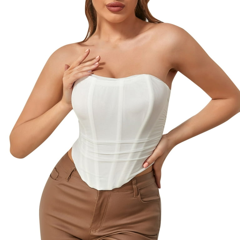 Shapewear For Women Tummy Control Strapless One Shoulder Lace Up Back  Contrast Corset Body Shapers White M