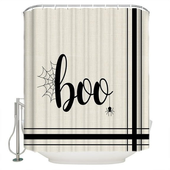 Fabric Shower Curtain, BOO Halloween Black Stripe Bathroom Curtain with 12 Hooks Waterproof No Bad Odor Machine Washable Bath Curtains for Bathroom, Spa Room, Background Cloth, 36"x72"