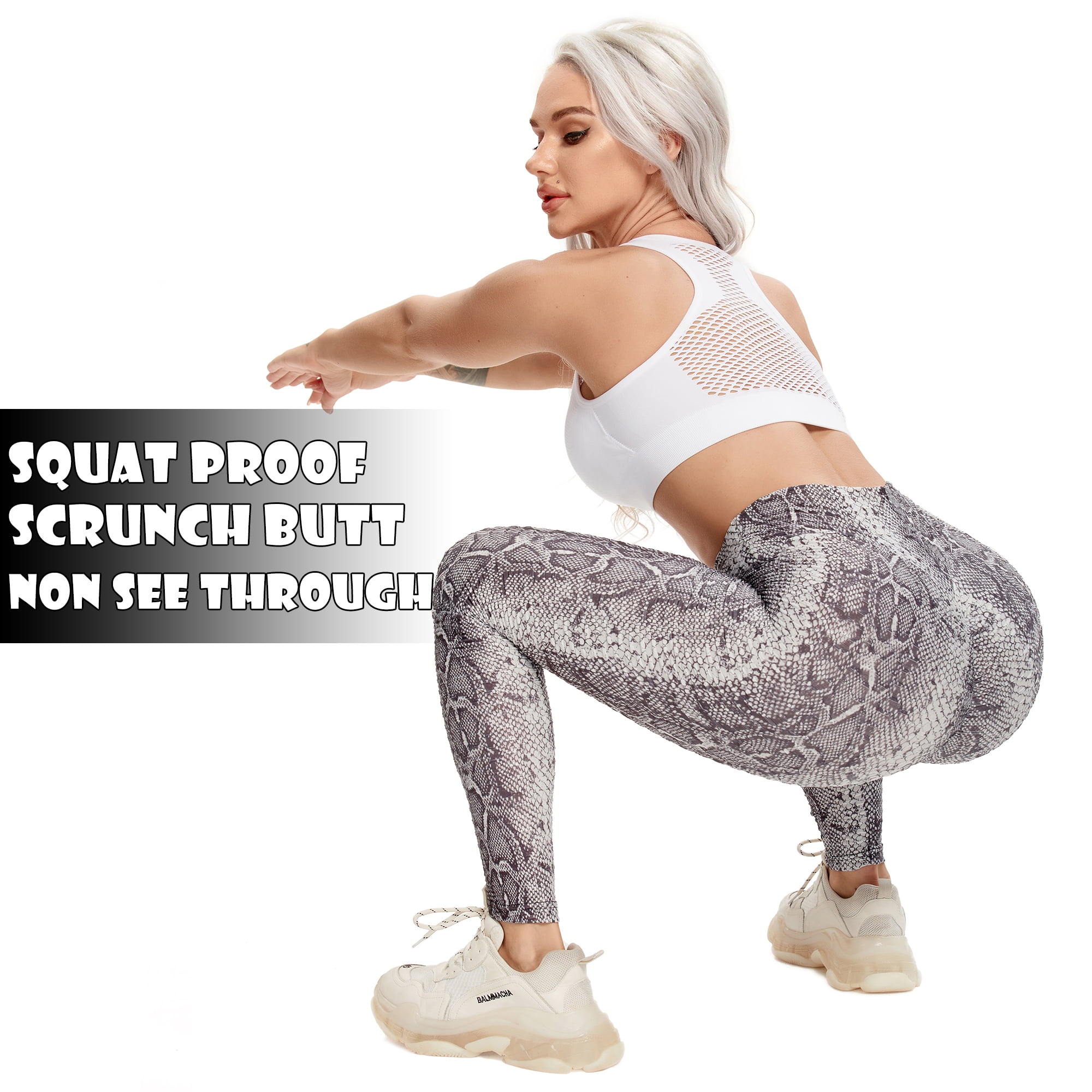 WUAI-Women Yoga Pants Fashion Snakeskin Printed High Waist Ruched Butt Sports Workout Running Leggings Skinny Pants