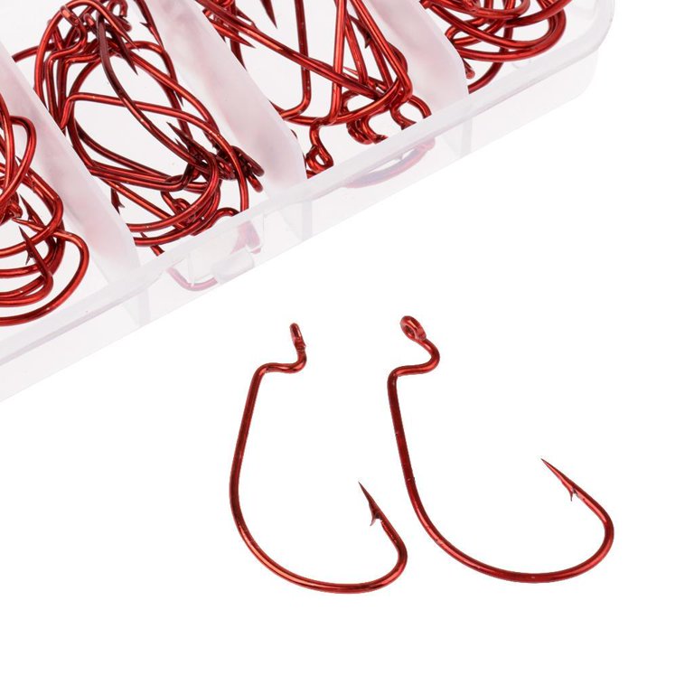 50 Pieces Various Sizes Fishing Hooks Bass Shad Crank Hook Red