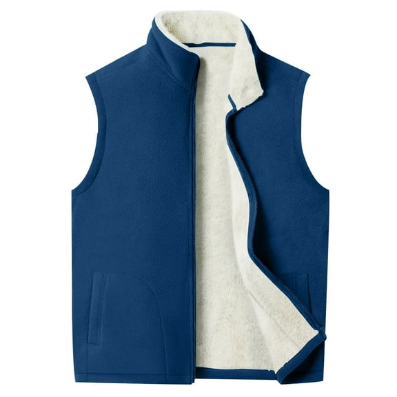 Levmjia Men's Winter Sleeveless Vest Jacket Big and Tall Overcoat Casual Fleece Zipoer Pocket Stand Collar Solid Color Tops Coat