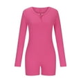 thumbnail image 3 of XFLWAM Summer One Piece Workout Jumpsuits for Women Casual Long Sleeve Control Bodycon Rompers Short Ribbed Bodysuits Hot Pink M, 3 of 5