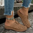 thumbnail image 4 of Rokment Womens Orthopedic Wedges Walking Clogs and Mules Sandals with Arch Support Comfortable Beach Casual Leather Hollow out Closed Toe Platform Low Heels Slip on Slides Khaki Size 9, 4 of 6