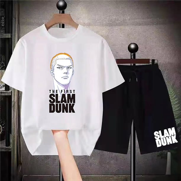 Chándal con estampado de Slam Dunk para hombre, camiseta de Anime japonés, pantalones cortos, conjunto de 2 piezas, traje informal de verano para exteriores, Manga corta, ropa de calle