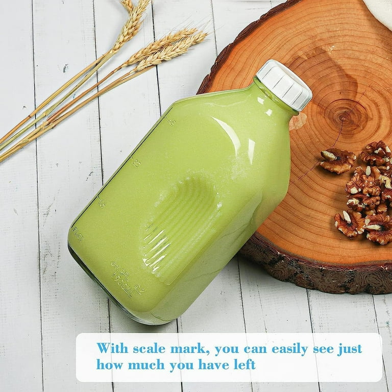 Syntic Glass Milk Jugs 64 oz with Handle and Airtight Screw Lids