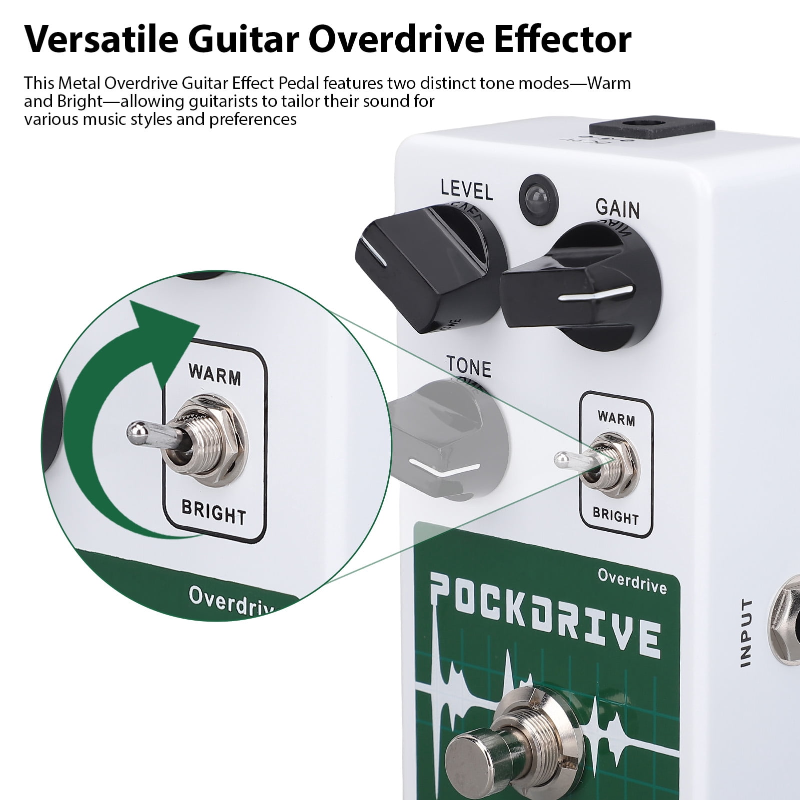 Riousery Overdrive Guitar Effect Pedal 2 Tone Modes Warm Bright with True Bypass Analog Circuit LED Indicator DC 9V 6.5mm Input Output Interface White (2.6 x 2.0 x 4.5 inches)
