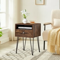 VECELO Nightstand with 1-Drawer and Metal Legs, Sofa End Table for Living Room Bedroom Office, Brown