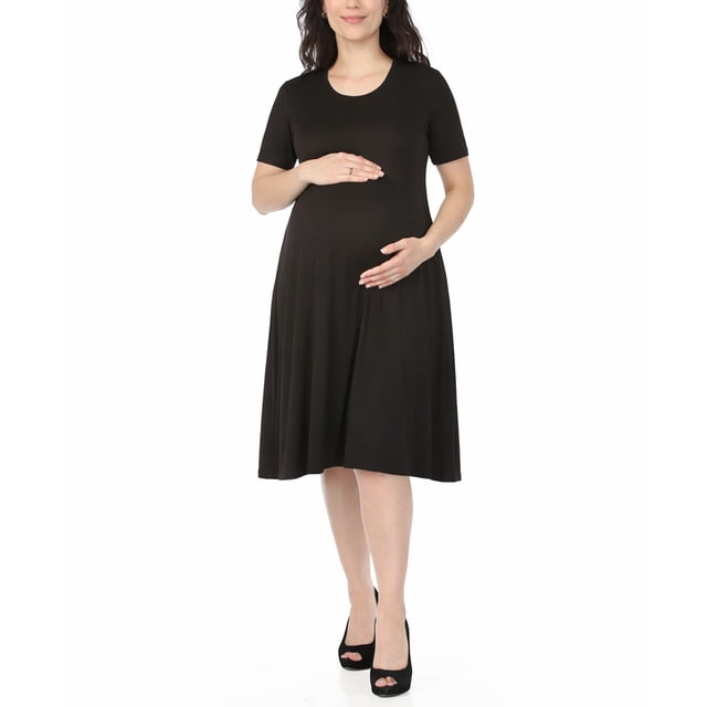 White Mark Robe Midi Trapèze à Manches Courtes de Maternité pour Femmes