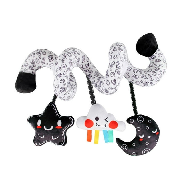 Juguete de sonajero colgante con forma de espiral para asiento de coche, ideal para niñas que viajan. En blanco y negro