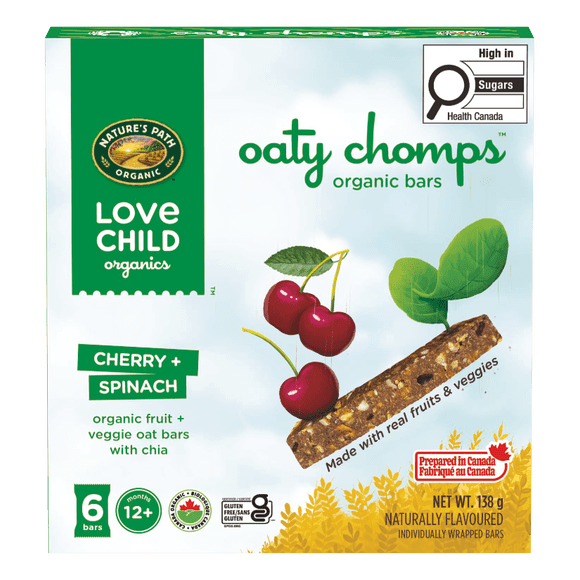 Barres collation cerise + épinard Oaty Chomps Love Child Organics, 138 g, boîte