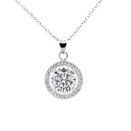 Tiffany Cubic Zirconia Necklace Cate & Chloe Blake True 18k White Gold Halo Pendant Necklace, Silver CZ Solitaire Necklace - msrp $99 ()