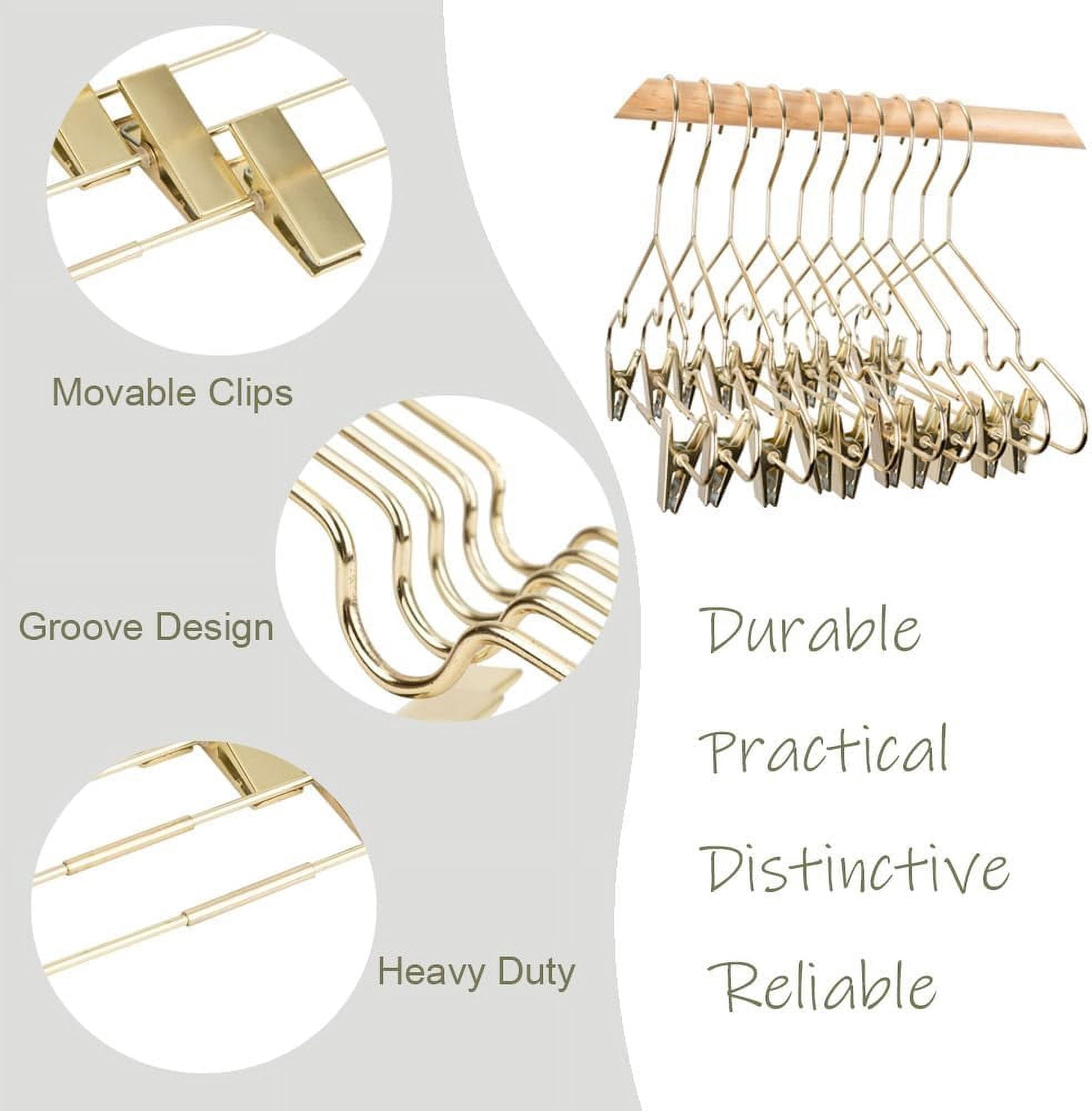 Baby Clothes Hangers 12.6" Gold Metal Skirt Hanger with 2 Adjustable Clips Closet Storage Heavy Duty Rack Kids Shirts, Pants Coats Display Space Saving Solution for Wardrobe 25 Pack