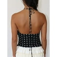 thumbnail image 4 of Y2k Polka Dot Tank Top for Women Halter Sleeveless Halter Crop Top Backless Camisole with Rose Decoration, 4 of 6