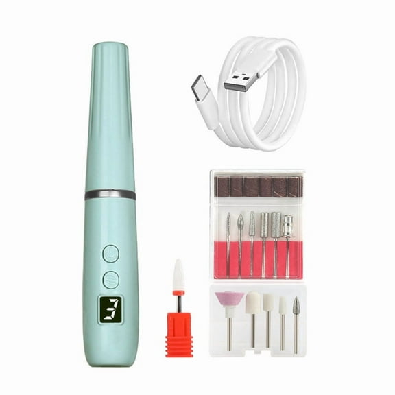 Portable Electric Nail File, Cordless Nail Drill with Light for Acrylic, Gel Nails, Personal Polish Manicure Green