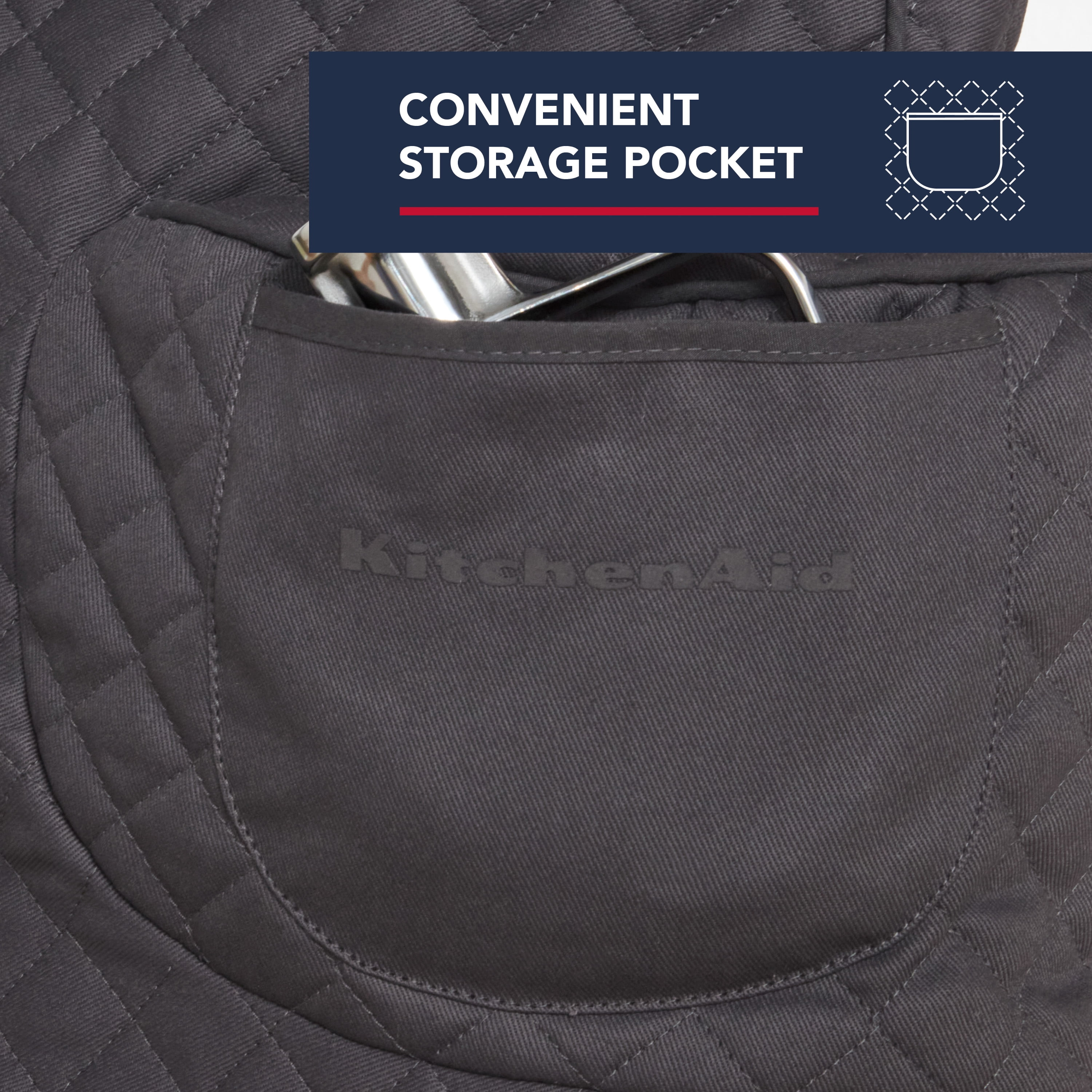 KITCHENAID Fitted Tilt-Head Solid Stand Mixer Cover with Storage Pocket, Quilted 100% Cotton, Charcoal Grey, 14.4"x18"x10"