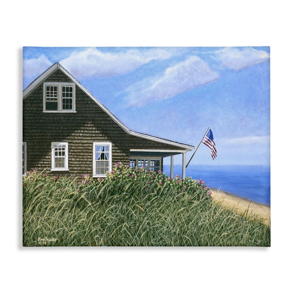 Stupell Industries Coastal Cape House with Flag Canvas Art, 20 x 16, by Tom Mielko