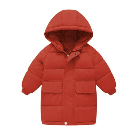 

ZHUASHUM Little Girls Winter Solid Windproof Outerwear Mediun Length Warm Down Cotton Hooded Wadding Outwear Coat For Kid