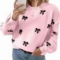 thumbnail image 3 of Women'S Y2K Print Sweater Crewneck Long Sleeve Drop Shoulder Knit Pullovers Sweaters Pink S, 3 of 7