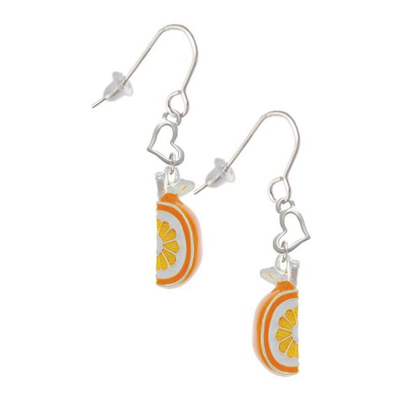 3-D Enamel Orange Slice Heart French Earrings