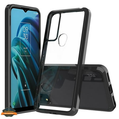 For TCL 30 XE 5G Crystal HD Clear Back Panel + TPU Bumper Frame Hybrid Thin Ultra Slim Hard Shockproof Defender Phone Case Cover by Xpression - Black